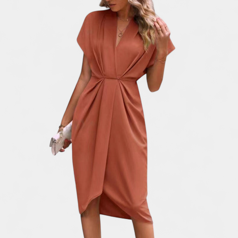 Gleame.-dress-Gleame Jurk - Elegante midi jurk met overslag en plooidetail