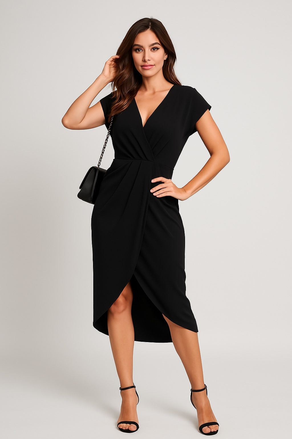 Gleame.-dress-Gleame Midi Wikkeljurk – Elegante damesjurk met V-hals en strakke taille
