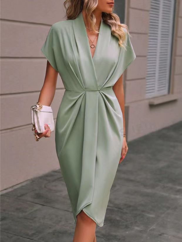 Gleame.-dress-Gleame Midi Wikkeljurk – Elegante damesjurk met V-hals en strakke taille