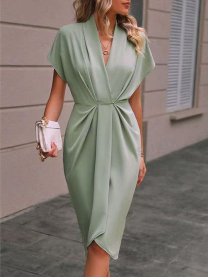 Gleame.-dress-Gleame Midi Wikkeljurk – Elegante damesjurk met V-hals en strakke taille