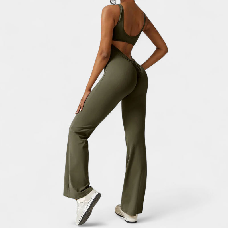 Gleame.-jumpsuit-Gleame Jumpsuit - Strakke flared pants jumpsuit met v-back voor dames
