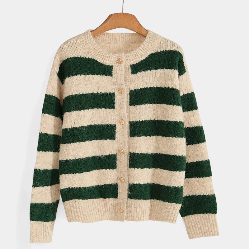 Gleame.-Truien &amp; Vesten-Gleame Cardigan - Casual gestreepte wol cardigan voor de herfst en winter