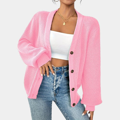 Gleame.-Truien &amp; Vesten-Gleame Cardigan - Elegante gebreide cardigan met knopen en V-hals