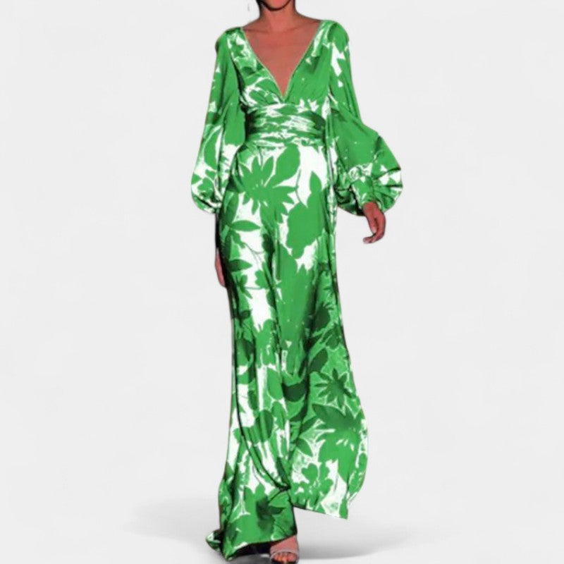 Gleame Lange Jurk - Maxi dress bloemenprint met V-hals en lange mouwen