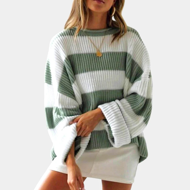 Gleame.-Truien & Vesten-Gleame Trui - Losse trui met lange mouwen en ronde hals in gestreept ontwerp