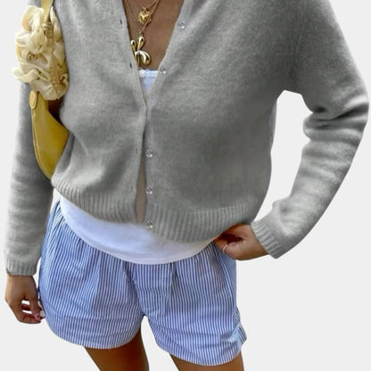 Gleame.-Truien &amp; Vesten-Gleame Trui - Stretchy lange mouw open voorkant casual trui met knopen