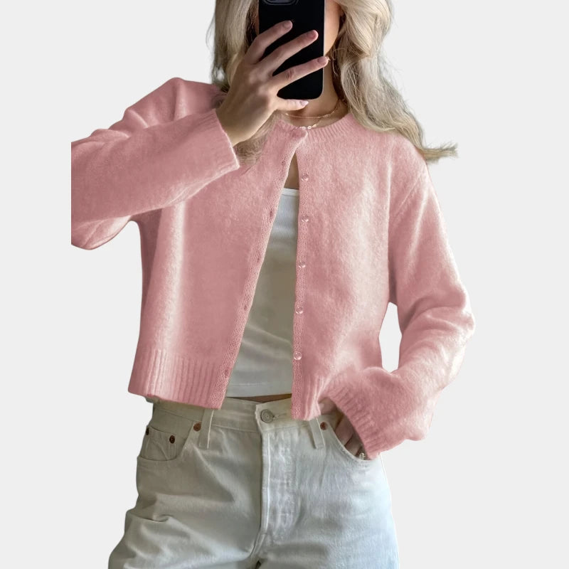 Gleame.-Truien &amp; Vesten-Gleame Trui - Stretchy lange mouw open voorkant casual trui met knopen