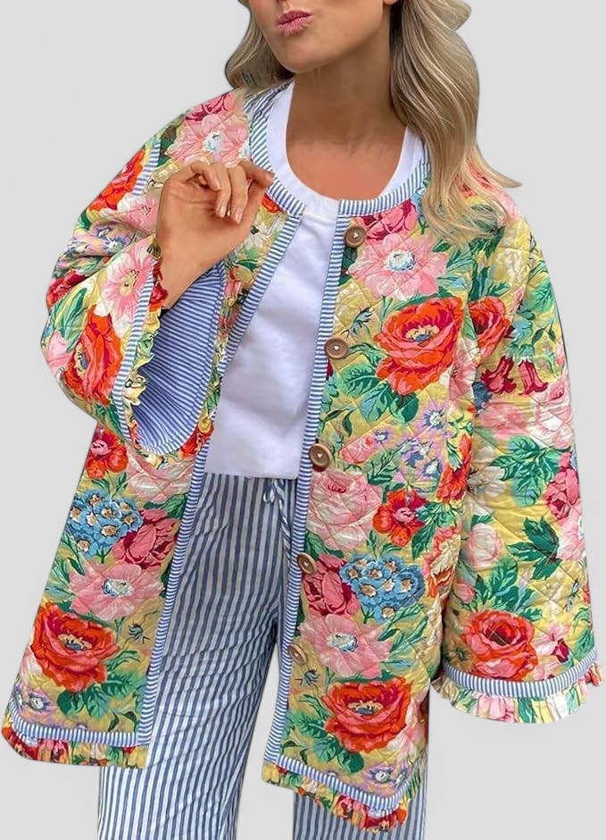Gleame Zomerjas - Stijlvolle bedrukte kleurrijke jas met knoopsluiting voor vrouwen