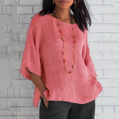 Gleame Linnen Dames Blouse – Ademend top met 3/4 mouwen en losse pasvorm