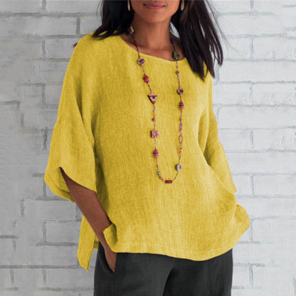 Gleame Linnen Dames Blouse – Ademend top met 3/4 mouwen en losse pasvorm