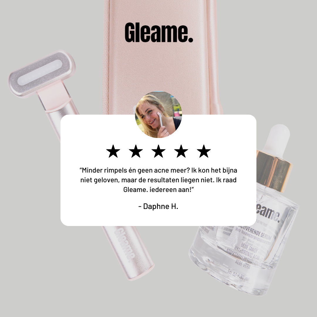 Gleame 4 in 1 skincare tool set | Een betere huid binnen 2 weken! | Rood/blauw licht therapie | Hyaluronzuur serum