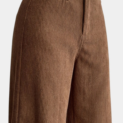 Gleame | Dames Ribfluwelen Broek met Wijde pijpen Hoge Taille