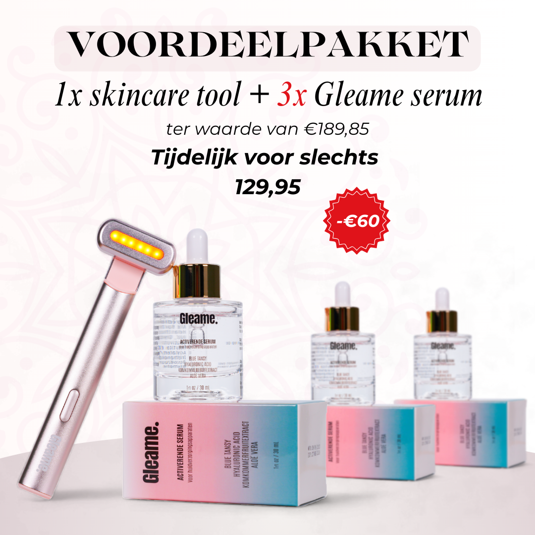 Gleame. Advanced Skincare Set | Een betere huid binnen 2 weken | 4 in 1 skincare tool | Rood licht therapie | Microcurrent | Blauw licht therapie | FDA Approved