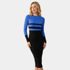 Gleame | Dames Bodycon Jurk Ronde Hals Lange Mouw Kleurblok Strepen