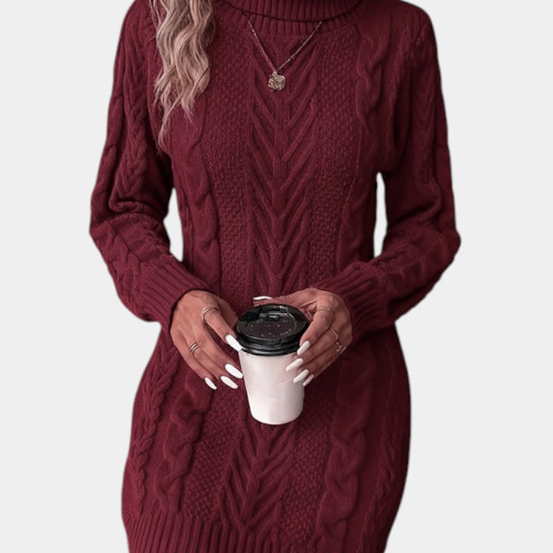 Gleame | Dames Kabelgebreide Trui Jurk Warm Elegante Pasvorm