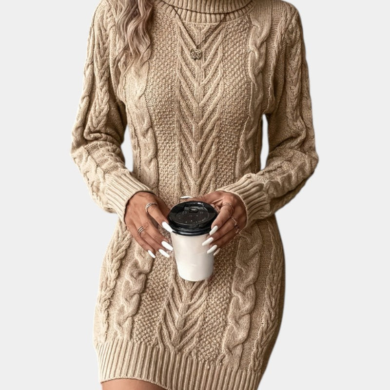 Gleame | Dames Kabelgebreide Trui Jurk Warm Elegante Pasvorm