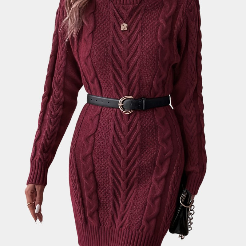 Gleame | Dames Kabelgebreide Trui Jurk Warm Elegante Pasvorm