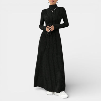 Gleame | Dames Maxi Jurk Hoge Hals Lange Mouw Aansluitende Pasvorm