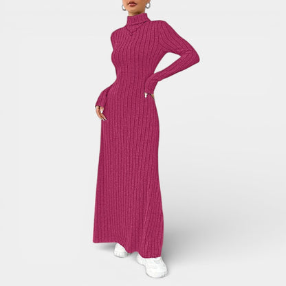 Gleame | Dames Maxi Jurk Hoge Hals Lange Mouw Aansluitende Pasvorm