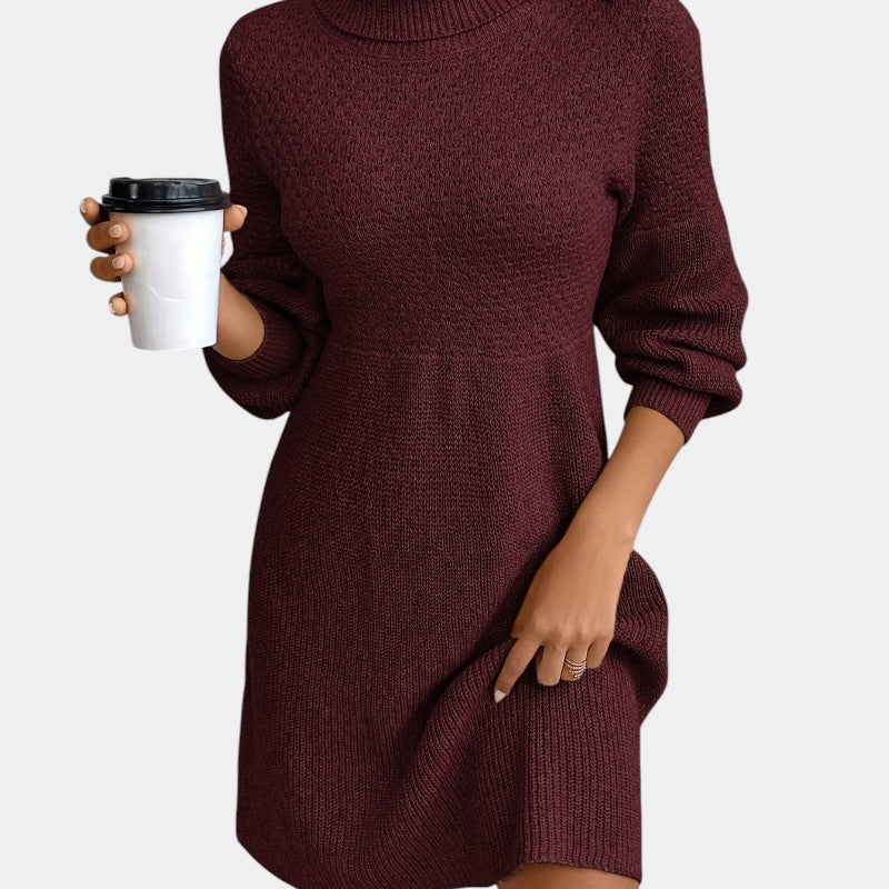 Gleame | Dames Midi Jurk Hoge Hals Lange Mouw Elegante Pasvorm