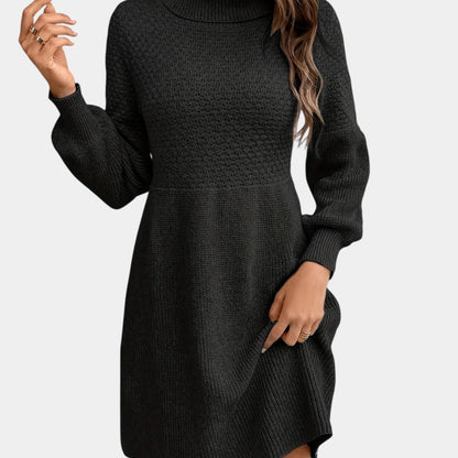 Gleame | Dames Midi Jurk Hoge Hals Lange Mouw Elegante Pasvorm