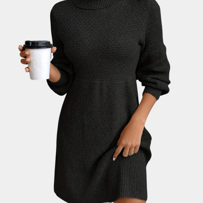 Gleame | Dames Midi Jurk Hoge Hals Lange Mouw Elegante Pasvorm