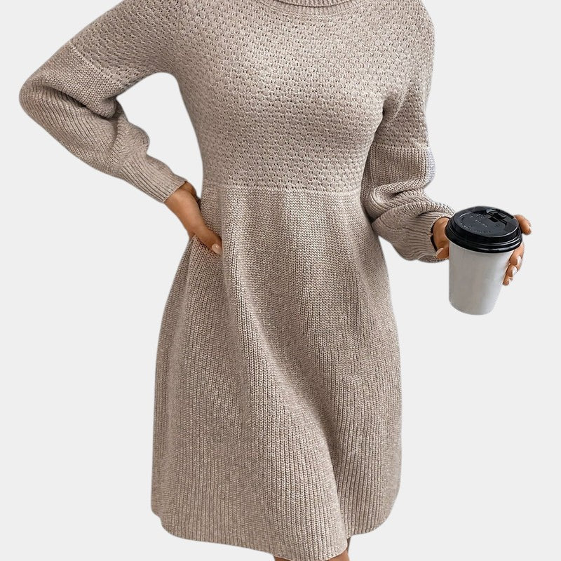 Gleame | Dames Midi Jurk Hoge Hals Lange Mouw Elegante Pasvorm