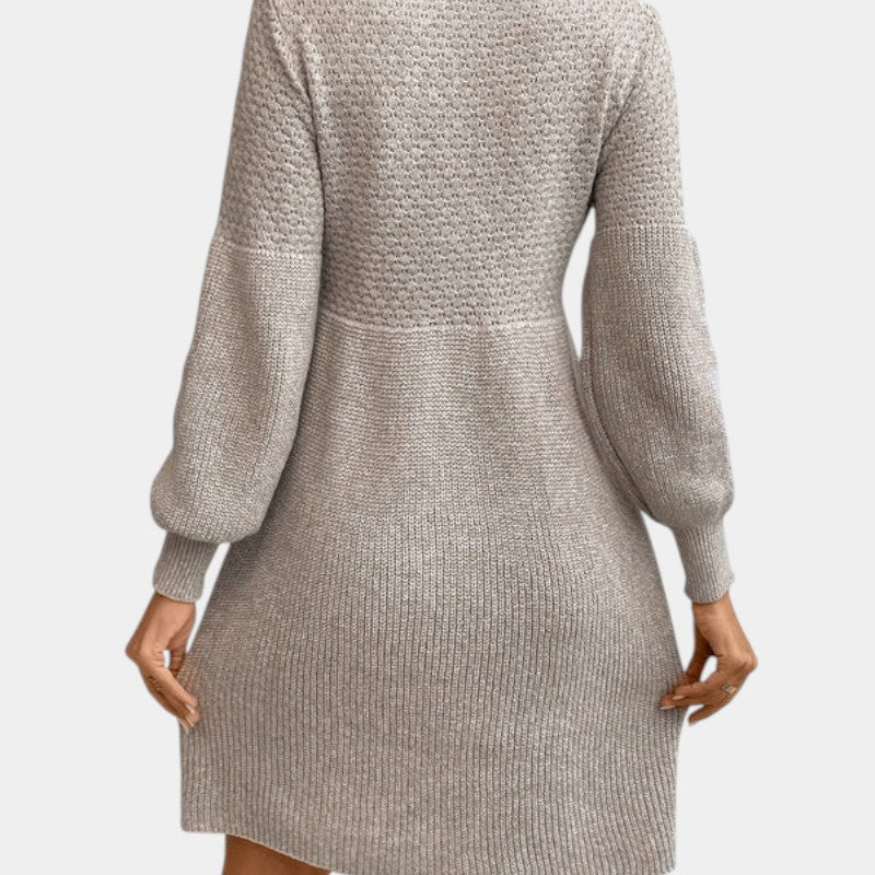 Gleame | Dames Midi Jurk Hoge Hals Lange Mouw Elegante Pasvorm