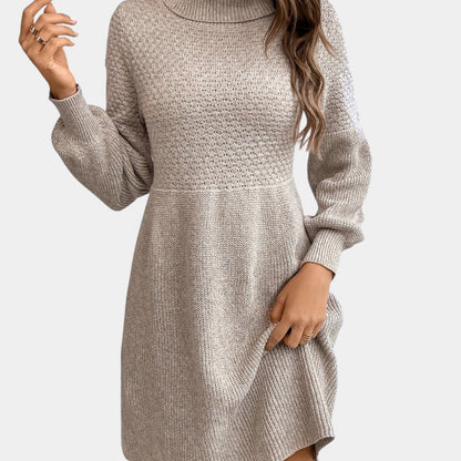 Gleame | Dames Midi Jurk Hoge Hals Lange Mouw Elegante Pasvorm