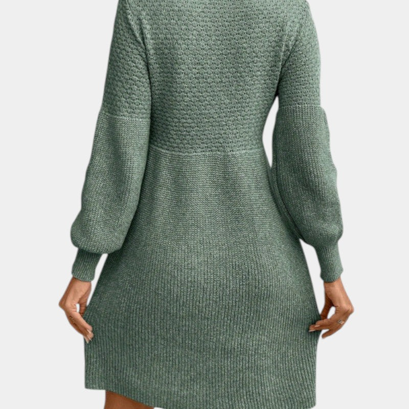 Gleame | Dames Midi Jurk Hoge Hals Lange Mouw Elegante Pasvorm