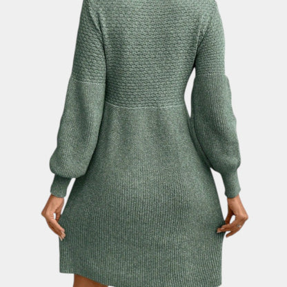 Gleame | Dames Midi Jurk Hoge Hals Lange Mouw Elegante Pasvorm