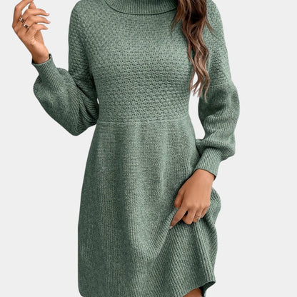 Gleame | Dames Midi Jurk Hoge Hals Lange Mouw Elegante Pasvorm