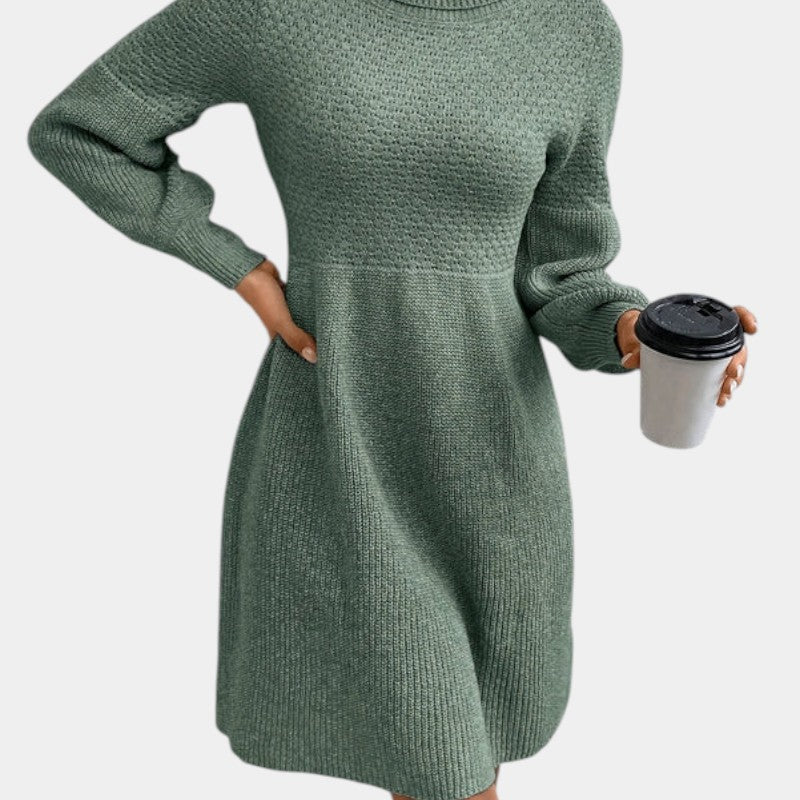 Gleame | Dames Midi Jurk Hoge Hals Lange Mouw Elegante Pasvorm