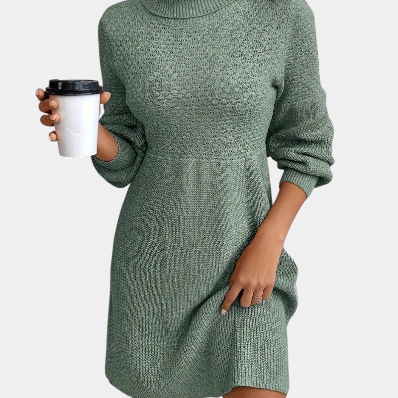 Gleame | Dames Midi Jurk Hoge Hals Lange Mouw Elegante Pasvorm