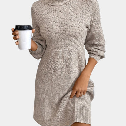 Gleame | Dames Midi Jurk Hoge Hals Lange Mouw Elegante Pasvorm