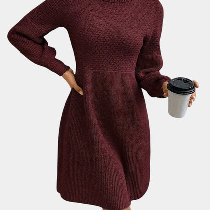 Gleame | Dames Midi Jurk Hoge Hals Lange Mouw Elegante Pasvorm