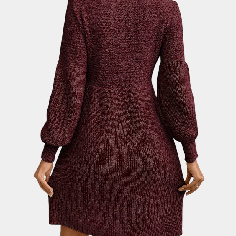 Gleame | Dames Midi Jurk Hoge Hals Lange Mouw Elegante Pasvorm