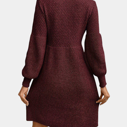 Gleame | Dames Midi Jurk Hoge Hals Lange Mouw Elegante Pasvorm