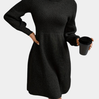 Gleame | Dames Midi Jurk Hoge Hals Lange Mouw Elegante Pasvorm