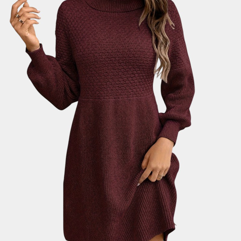 Gleame | Dames Midi Jurk Hoge Hals Lange Mouw Elegante Pasvorm