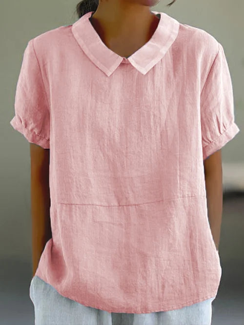 Gleame Linnen Blouse voor Dames – Ademend Shirt met opstaande kraag en korte mouwen