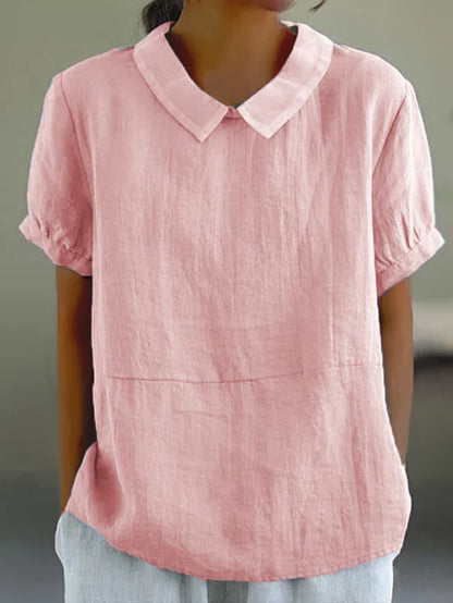 Gleame Linnen Blouse voor Dames – Ademend Shirt met opstaande kraag en korte mouwen
