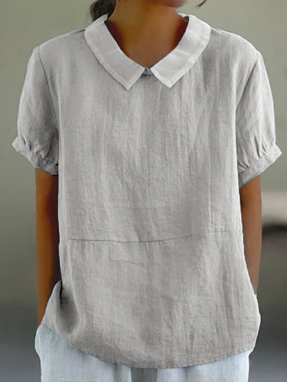 Gleame Linnen Blouse voor Dames – Ademend Shirt met opstaande kraag en korte mouwen
