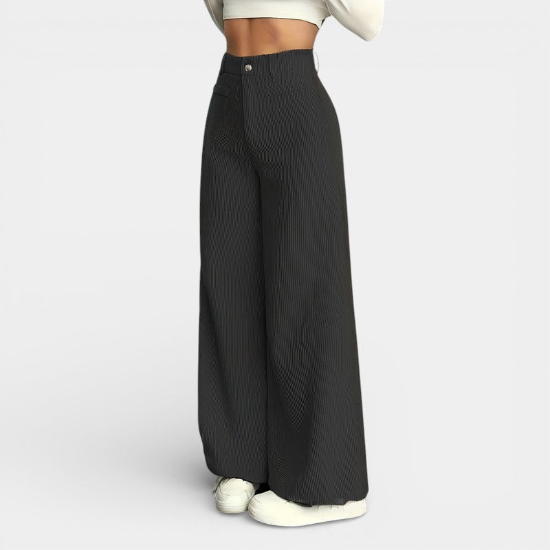 Gleame | Dames Ribfluwelen Broek met Wijde pijpen Hoge Taille