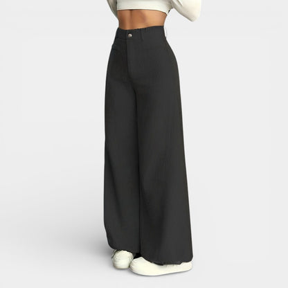 Gleame | Dames Ribfluwelen Broek met Wijde pijpen Hoge Taille