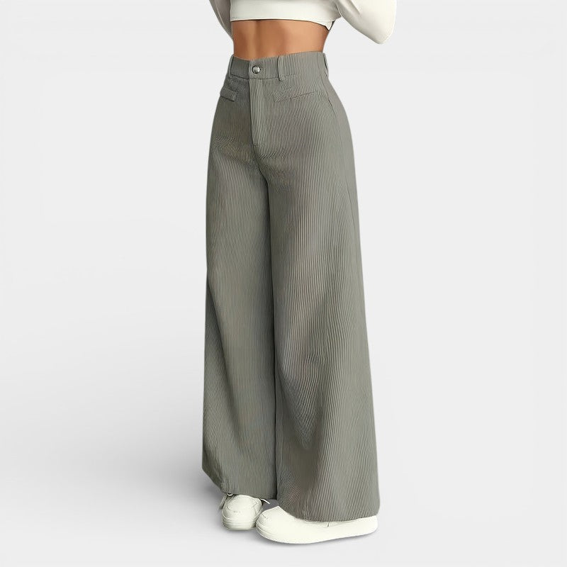 Gleame | Dames Ribfluwelen Broek met Wijde pijpen Hoge Taille