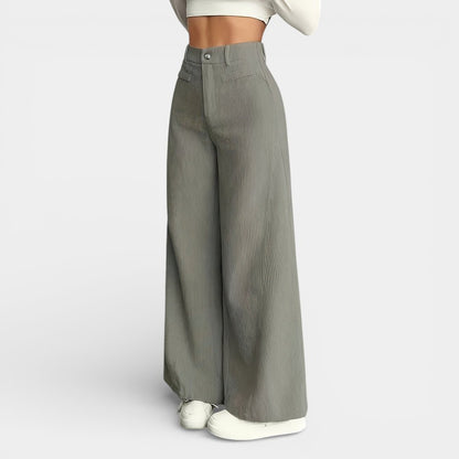 Gleame | Dames Ribfluwelen Broek met Wijde pijpen Hoge Taille