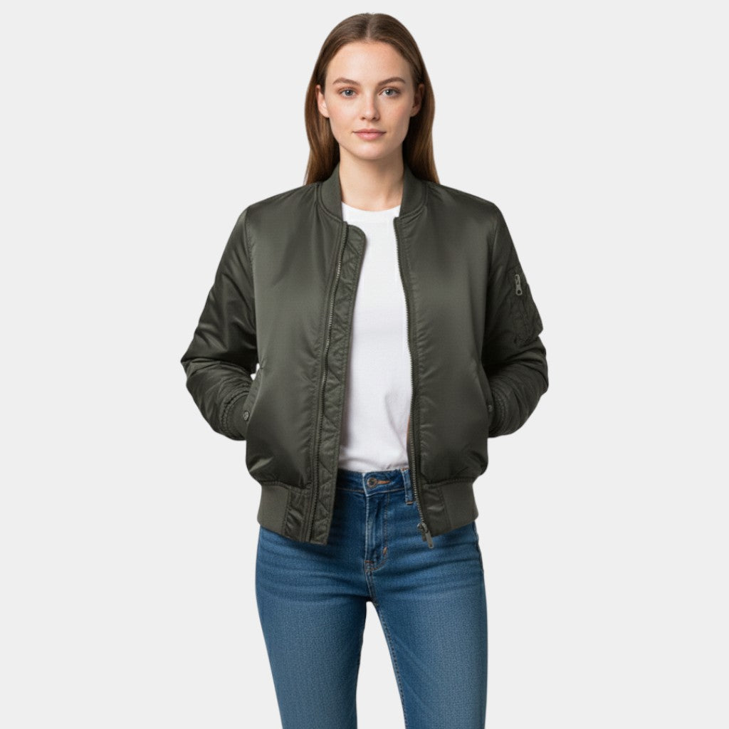 Gleame Bomberjack - Klassiek bomberjack dames jas met rits en zakdetails