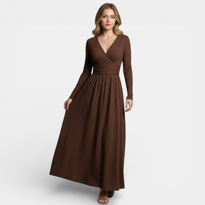 Gleame | Dames A-Lijn Maxi Jurk V-Hals Geribde Structuur