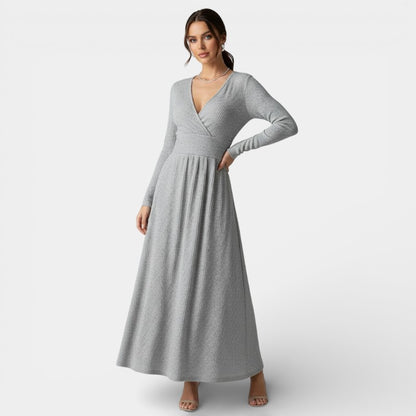 Gleame | Dames A-Lijn Maxi Jurk V-Hals Geribde Structuur